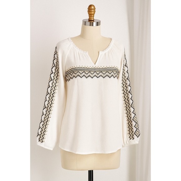 Dance & Marvel Women Large Shirt Top Ivory Embroidered Bohemian Festival - Picture 1 of 8